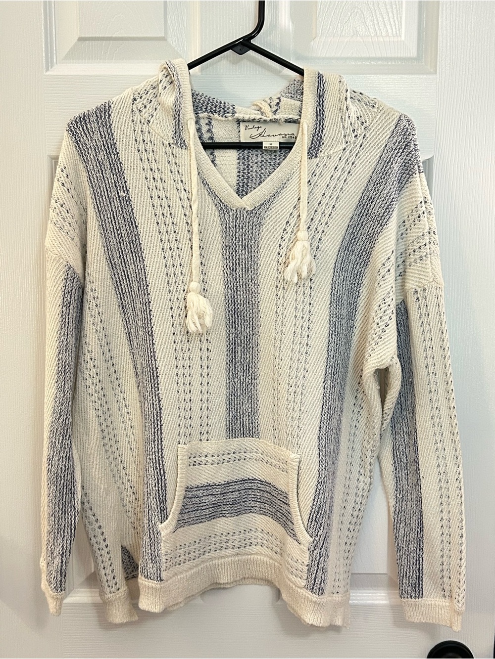 Vintage Havana Baja Hoodie Sweater Blue White Striped Hooded Pullover M